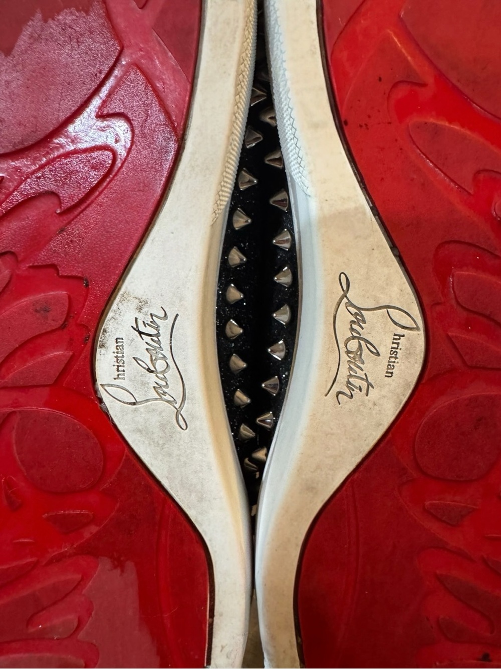 Christian Louboutin Authentic Pik Boat Spiked Black Glitter Slip On Sneakers - Picture 4 of 16